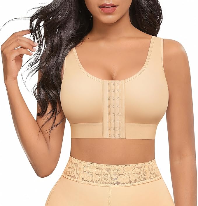 FeelinGirl Arm Shaper for Women Post Surgery Arm Lipo Compression Sleeves Slimming Arm Faja Front Closure Shapewear Bra