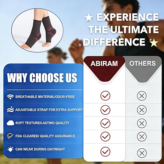ABIRAM Ankle Brace for Men & Women - Adjustable Compression Sleeve with Wrap for Sprained Ankle, Plantar Fasciitis, Achilles Tendonitis - Breathable Support for Running, Volleyball, Basketball - L