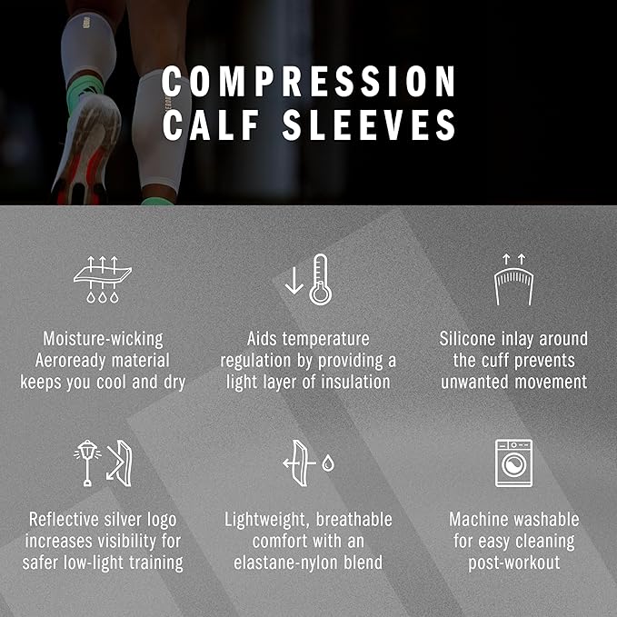 adidas Aeroready Compression Calf Sleeves, Lightweight, Moisture-Wicking Calf Compression Sleeves