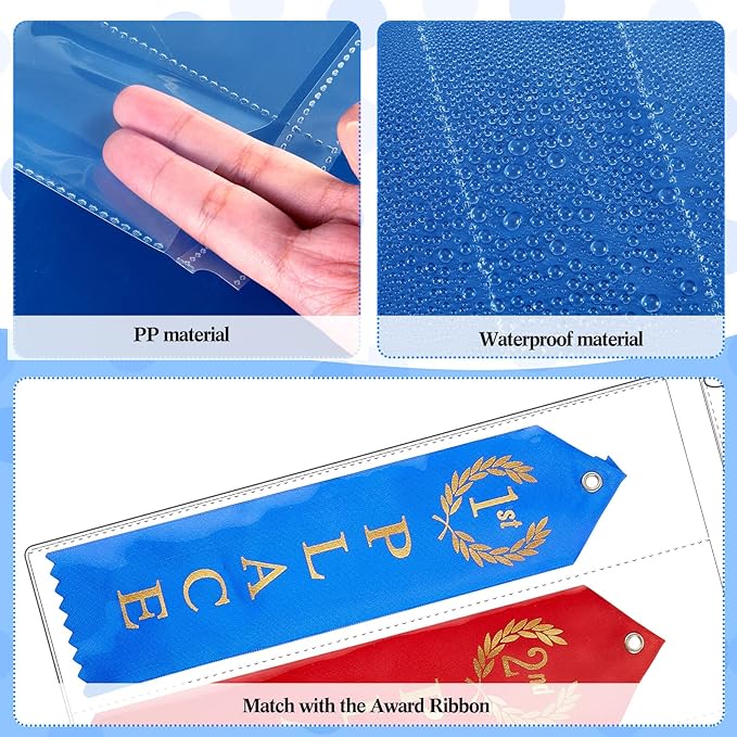 Henoyso Award Ribbon Organizer Holder Swimming Gymnastics Case Clear Blank Plastic Pages Sheets Storage Display Scrapbook Pockets for 3 Ring Binder Storage Prize Contest Competition(25 Pieces)