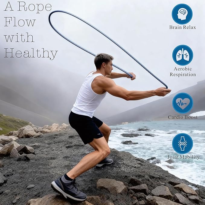 Flow Rope Exercise Jump Rope – 1.5lb Weighted Flow Jump Rope for Cardio, Boxing, HIIT & Upper Body Fitness – Adjustable Double Woven Workout Rope for Men, Beginners – Indoor & Outdoor Use