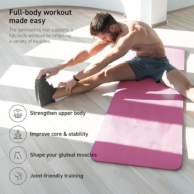 MSPORTS Yoga Mat Premium Non Slip Thick – Extra Comfortable Exercise Mat for Home Workouts, Pilates, Stretching & Gym – Cushioned NBR Foam, Gym Mat with Strap, for Women & Men