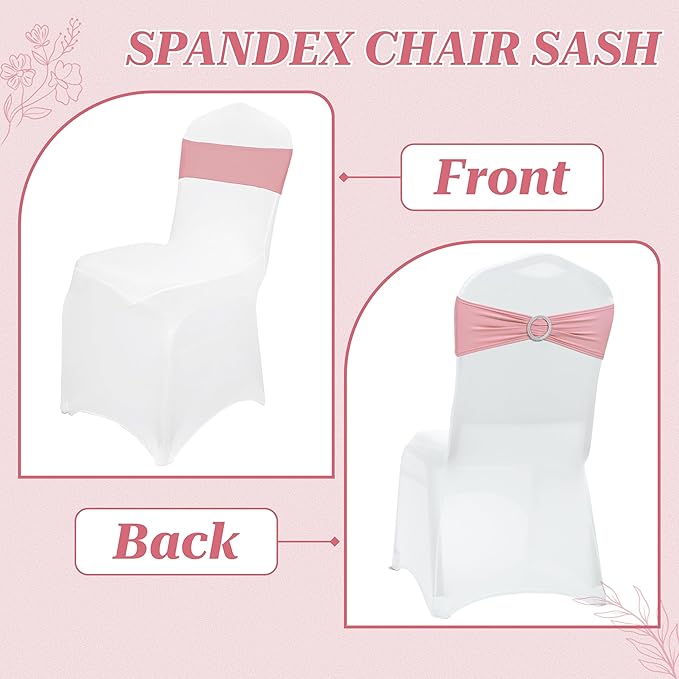VDS - Dusty Rose | Spandex Chair Sashes Bows | 125 PCS | Stretch Elastic Banquet Universal Folding Chair Band Tie with Silver Buckle Slider for Wedding Party Conference Celebration Event Decoration
