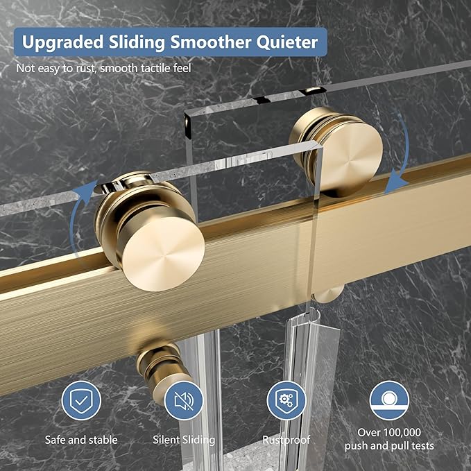 56-60" W x 72" H Frameless Shower Door, Double Sliding Glass Shower Door with 5/16" (8mm) Clear SGCC Tempered, Roller Disc System, 304 Stainless Steel (Brushed Gold, 56-60" W*72" H)