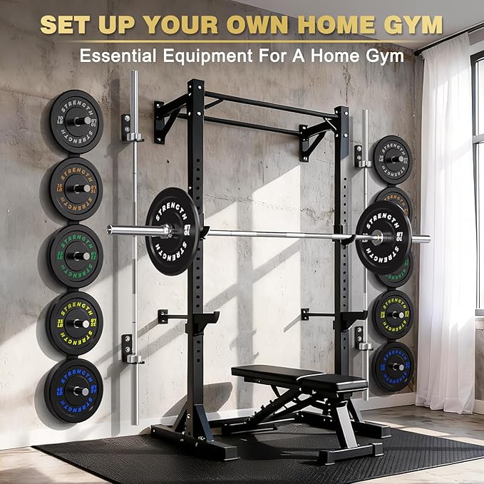 2-Inch Olympic Bumper Plates, 100% Virgin Rubber Low Bounce Barbell Weight Plates for Home Gym Strength Training, 10lb-45lb Black with Color-Coded