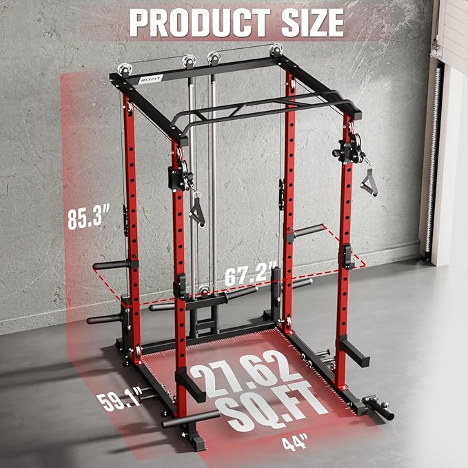 RitFit Multi-Function Garage & Home Gym Package Includes 1200LBS Power Cage PPC03/P3 with Cable Crossover System, Weight Bench, Olympic Barbell Weight Set, Full Body Workout