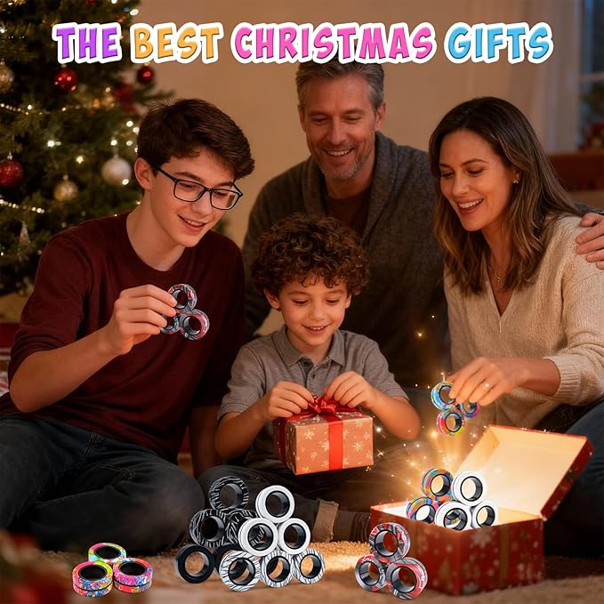 Cevioce Easter Basket Stuffers for Teens Boys Girls 3Pcs Magnetic Rings Fidget Toy Set, ADHD Anxiety Magnetic Fidget Toys Adults Fidget Spinner Rings for Relief, Easter Gifts for Kids 8+ Year Old C