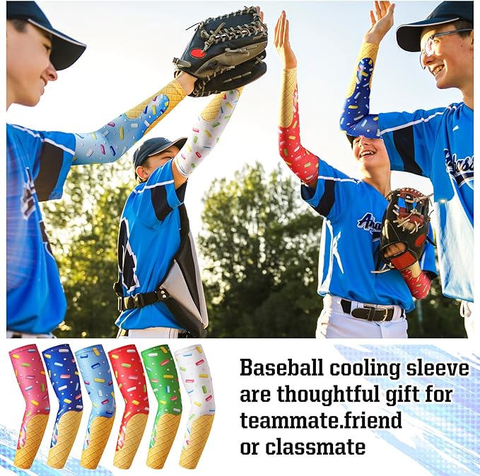 Shyyween 6 Pair Ice Cream Drip Baseball Arm Sleeve Youth Cross Sun Protection Compression Arm Sleeve American Flag Sport Gift