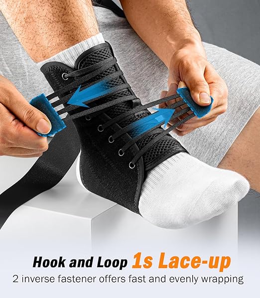Slim-Fit Ankle Brace for Sprained Ankle, Quick Lace Up Ankle Support for Women Men with 2 Auto-Shaped Pads, Air Fabric Cool Ankle Stabilizer for Injury Recover, Running,Sports,XS(9.6”-10”)