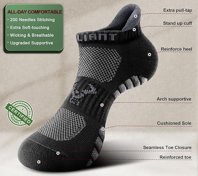 BULLIANT Men Running Socks,Active Ankle Socks No Show For Men With Cushioned Footbed Arch Support Breathable Wicking