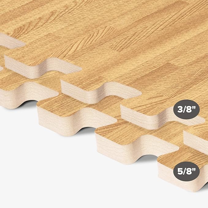 Forest Floor 3/8 Inch Thick Printed Foam Tiles, Premium Wood Grain Interlocking Foam Floor Mats, Anti-Fatigue Flooring – Stylish Flooring Solution