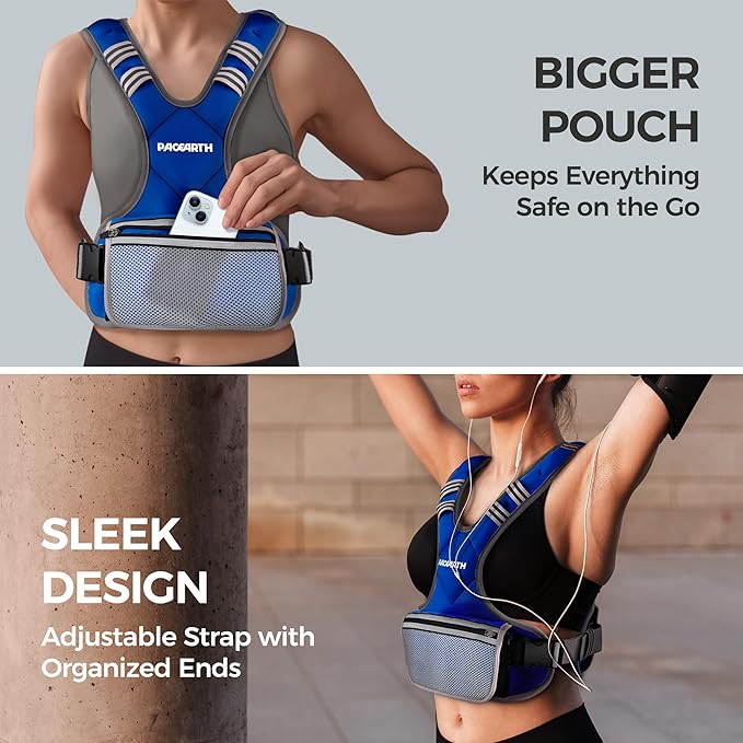 PACEARTH Adjustable Weight Vest 4-10lbs / 11-20lbs / 20-32lbs X-Shape Weighted Vest for Women and Men, Home Workout Ironsand Vest with Zipper Pouch and 6 Weight Packs, Available in Pink, Gray, Black