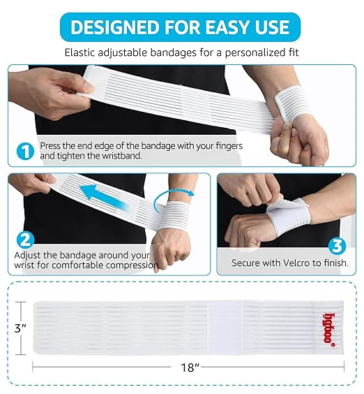 Compression Wrist Bands (2 PCS), High-Elastic Straps Wrist Wraps Wrist Brace for Sports Weightlifting Tennis Basketball Tendonitis Carpal Tunnel Arthritis - Breathable Fabric (White)