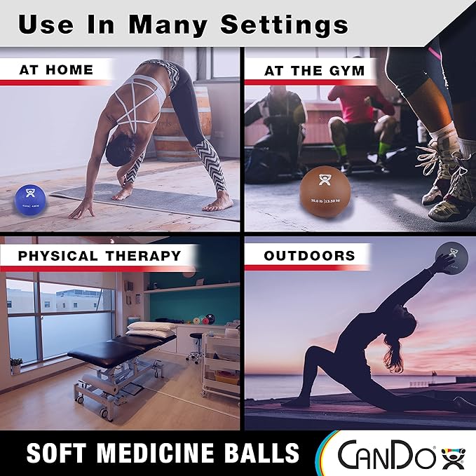 CanDo Soft Medicine Ball 5" Diameter 2lb Yellow Exercise Ball for Physical Therapy and Fitness Exercises, Easy Grip Rubber Weighted Ball for Workouts