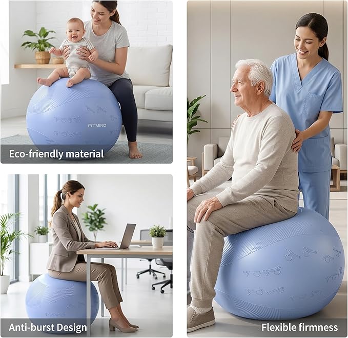 Extra Thick Yoga Ball with Training Instruction, Anti-Burst Slip Resistant Exercise Ball with Pump for Pilates,Physical Therapy,Pregnancy Stability,Birthing Ball 22in 26in 30in