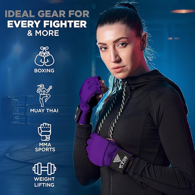 WYOX Gel Boxing Hand Wraps Inner Gloves for Men & Women – 80cm Quick Wrist Strap, Padded Knuckle Support, Fingerless MMA Muay Thai Kickboxing Wraps for Training, Punching & Martial Arts