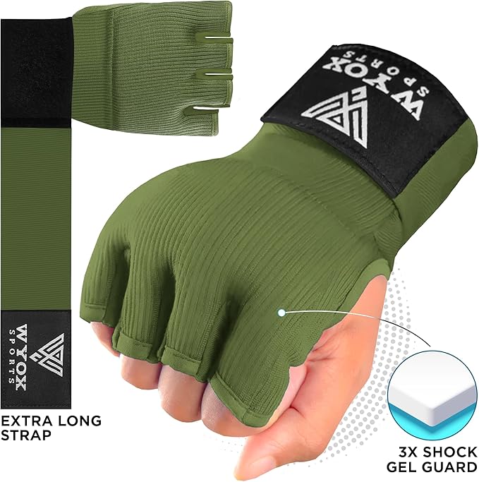 WYOX Gel Boxing Hand Wraps Inner Gloves for Men & Women – 80cm Quick Wrist Strap, Padded Knuckle Support, Fingerless MMA Muay Thai Kickboxing Wraps for Training, Punching & Martial Arts