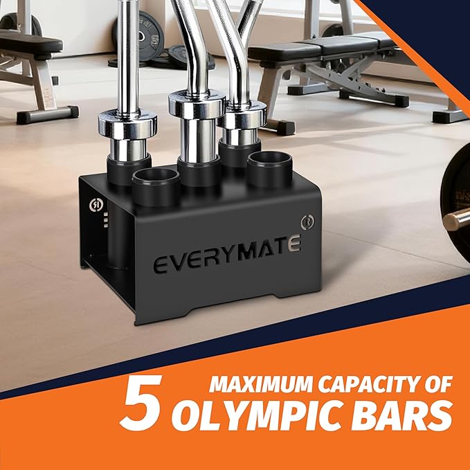 EVERYMATE Vertical Barbell Holder : Rotatable Barbell Holder Floor Stand, Heavy Duty Barbell Rack Stand Fit 2-Inch Olympic Bars, Curl Bars, Triceps Bars Home Gym Organizer Barbell Storage