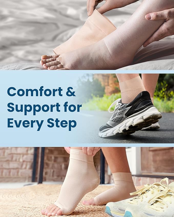 KEMFORD Ankle Compression Sleeve - 1-Pair, Plantar Fasciitis Braces - Open Toe Compression Socks for Swelling, Sprain, Neuropathy, Arch Support for Men and Women