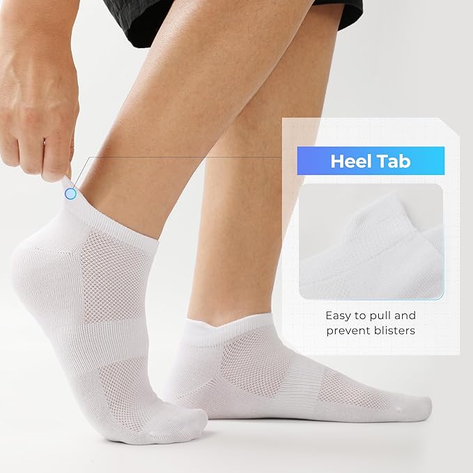 BAMBOO COOL Men's Ankle Socks Athletic Low Cut Heel Tab Cushioned Moisture Wicking, Running Arch Support Breathable, 8 Pack