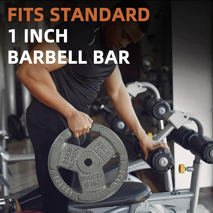 Fitvids 1 Inch Standard Barbell Weight Plates, 2.5 LB to 45 LB Plates for Home Gym Strength Training, Triple-handle Design