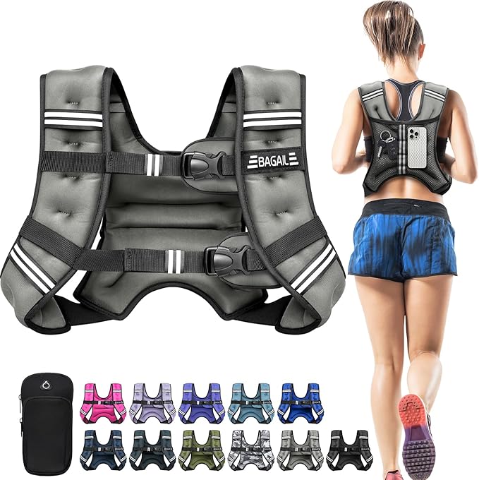 BAGAIL Comfort-Fit Weighted Vest for Woman, Even Weight Distribution, Faster Weight Loss, No-Chafe or Bounce for Walking & Running with Detachable Phone Pouch & Reflective Stripes (Available 5-30lbs)
