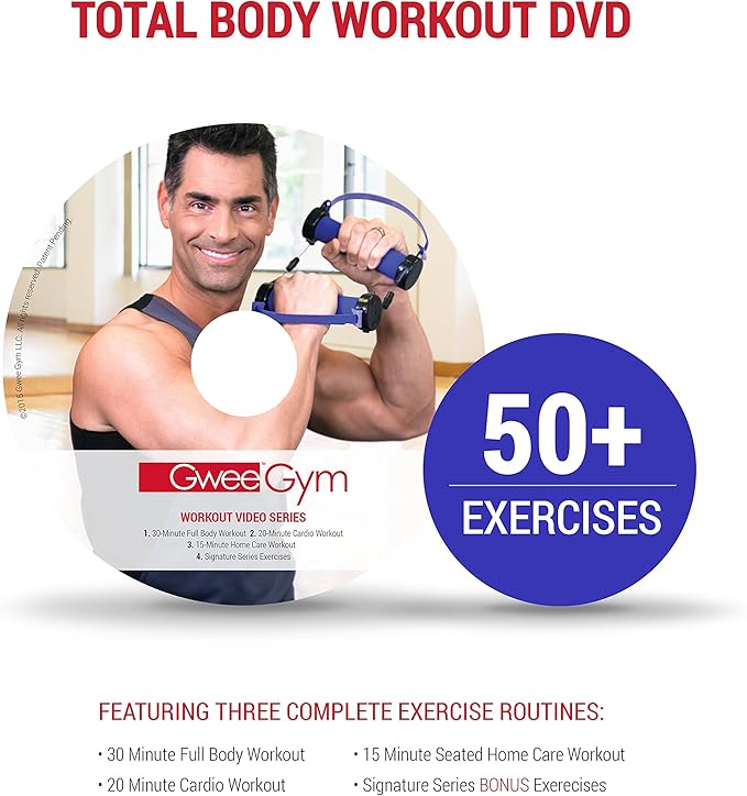 Gwee Gym - Resistance Bands Exercise Kit, LITE, Blue Exercise Bands, Build Lean Muscle with Workout Bands, Easily Portable, Includes an Accessory Kit, DVD, Travel Bag & Healthy Eating e-Book