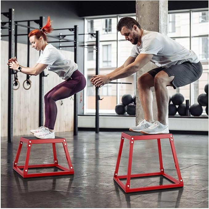 18 Inch Plyo Box - Steel Jump Box for Fitness, Agility Training - Heavy Duty Platform for Home Gym - Step Up Box - Conditioning Strength Workout - Red