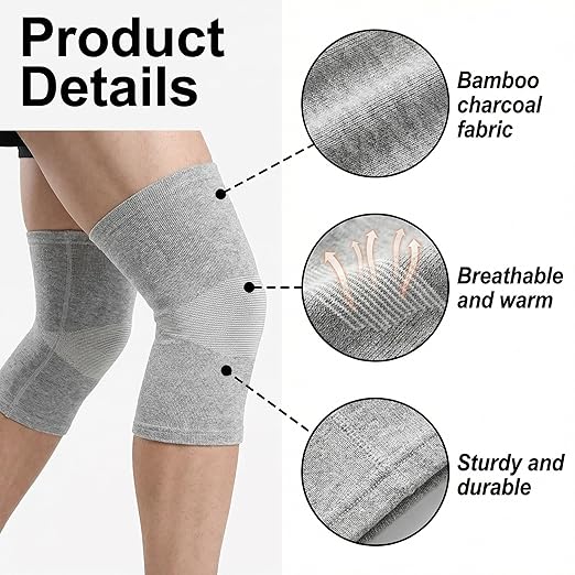 Premium Bamboo Knee Sleeve - 1 Pair Bamboo Compression Knee Sleeve for Women & Men, Anti-Slip Elastic Sport Warm Knee Brace for Arthritis (Gray,Medium)