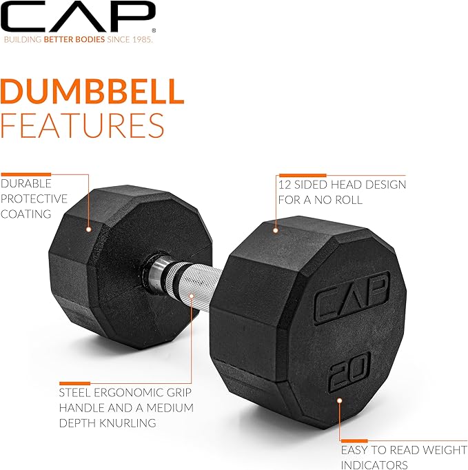 CAP Barbell Coated Hex Dumbbell Weight - Single | 10-120 lbs | Multiple Options
