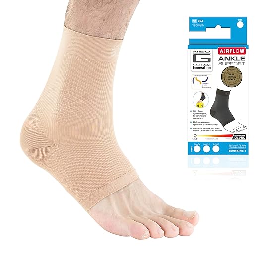 Neo-G Airflow Ankle Compression Sleeve - Sports, Daily Wear - Compression Ankle Brace, Tendonitis Support, Compression Ankle Support for Weak Ankles and Joint Pain - Airflow - XL – Beige