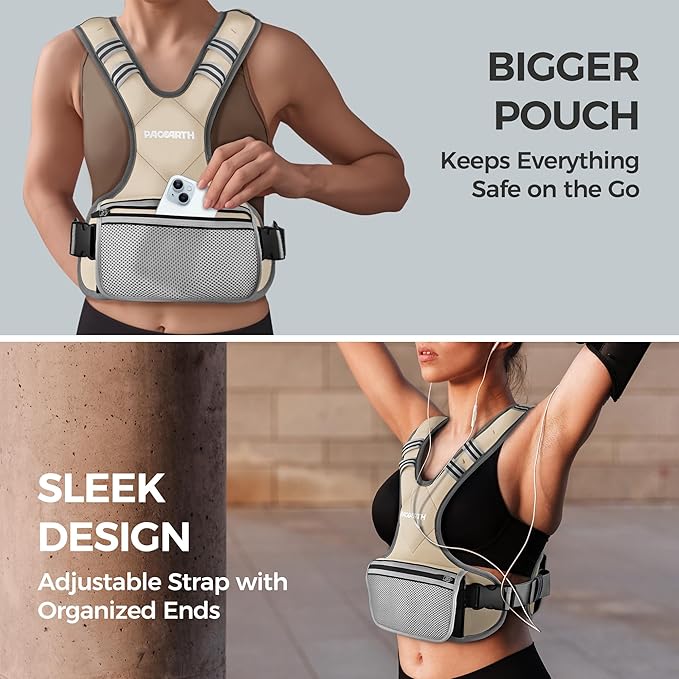 PACEARTH Adjustable Weight Vest 4-10lbs / 11-20lbs / 20-32lbs X-Shape Weighted Vest for Women and Men, Home Workout Ironsand Vest with Zipper Pouch and 6 Weight Packs, Available in Pink, Gray, Black