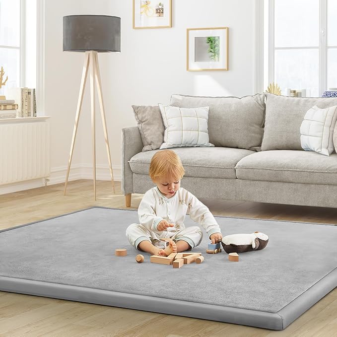 Baby Play Mat for Floor Nursery Rug Muscle Mat Area Rug Playroom Rug 65"x50" Playpen Mat Memory Foam 1.3" Thick Crawling Mat for Babies,Toddlers, Infants, Kids,A Light Gray