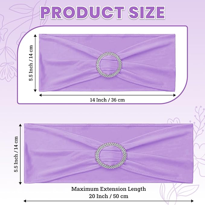 VDS - Lavender | Spandex Chair Sashes Bows | 250 PCS | Stretch Elastic Banquet Universal Folding Chair Band Tie with Silver Buckle Slider for Wedding Party Conference Celebration Event Decoration