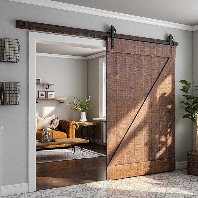 SMARTSTANDARD 9 Feet Heavy Duty Sliding Barn Door Hardware Kit, 4FT - 16FT, Black, Smoothly and Quietly, Simple and Easy to Install, Fit 54" Wide Panel (Industrial Bigwheel Hangers)
