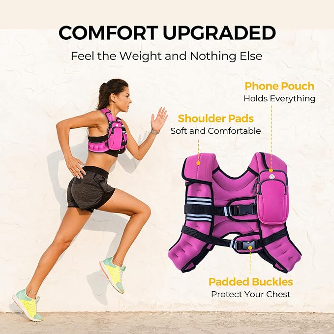 PACEARTH Weighted Vest,6lb/8lb/10lb/12lb/16lb/20lb/25lb/30lb Weight Vest with Reflective Stripe, Body Weight Vests for Women, Men, Weight Loss Workout, Strength Training, Running, Walking, Jogging