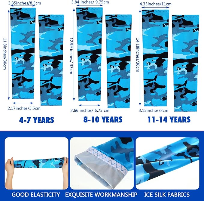 Mepase 14 Pairs Arm Sleeves for Kids UV Sun Protection Cooling Arm Compression Cover Boys Baseball Football Basketball Sport