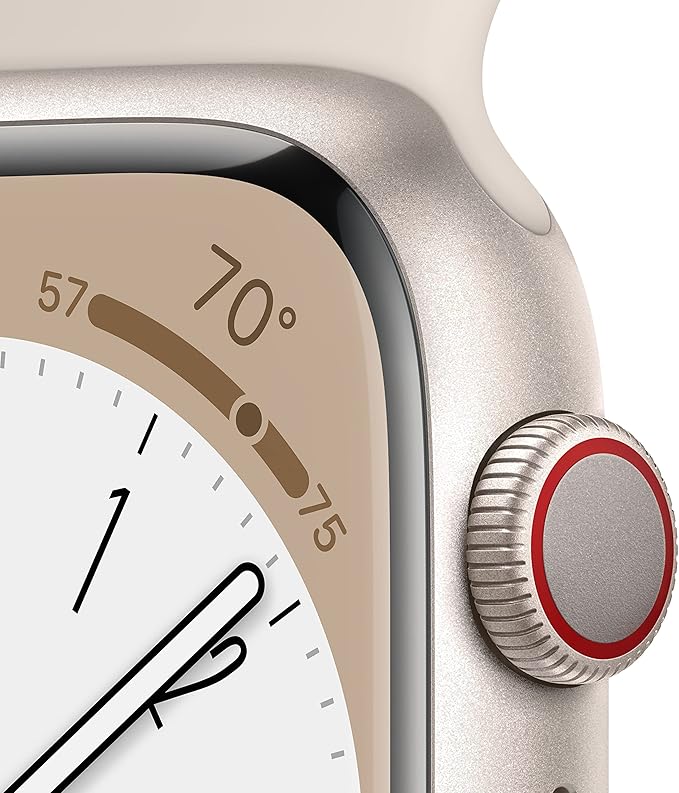 Apple Watch Series 8 [GPS + Cellular, 41mm] - Starlight Aluminum Case with Starlight Sport Band, S/M (Renewed)