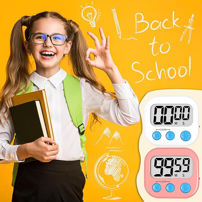 ZILLEEN Classroom Timer for Kids Teachers 2 Pack Digital Timers, White & Pink