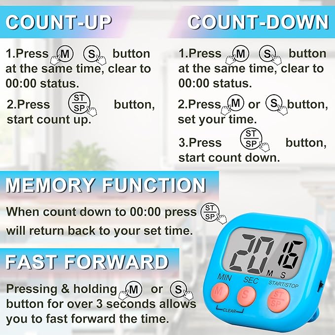 ZILLEEN Classroom Timer for Kids Teachers 2 Pack Digital Timers, Blue & Yellow