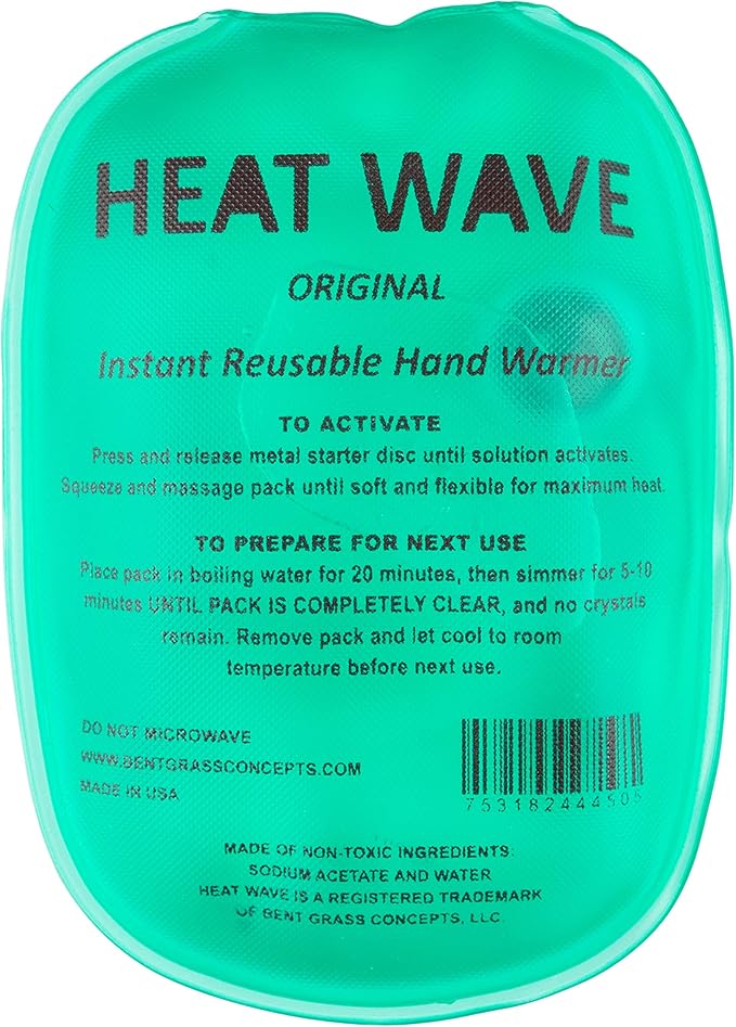 Made in USA: Heat Wave Instant Reusable Heat Packs, Instant Reusable Hand Warmers 2-Pack, for Camping, Hiking, and Pain Relief (3” x 5”), Click Heat