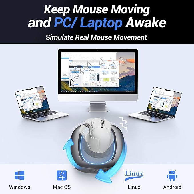 MEKASS Mouse Mover with Adjustable Interval Timer and Ultra-Silent Motor, Mouse Jiggler Simulates Real Mouse Movement, No Need Software, Mouse Jiggers for Keeping Computer Awake(Black)