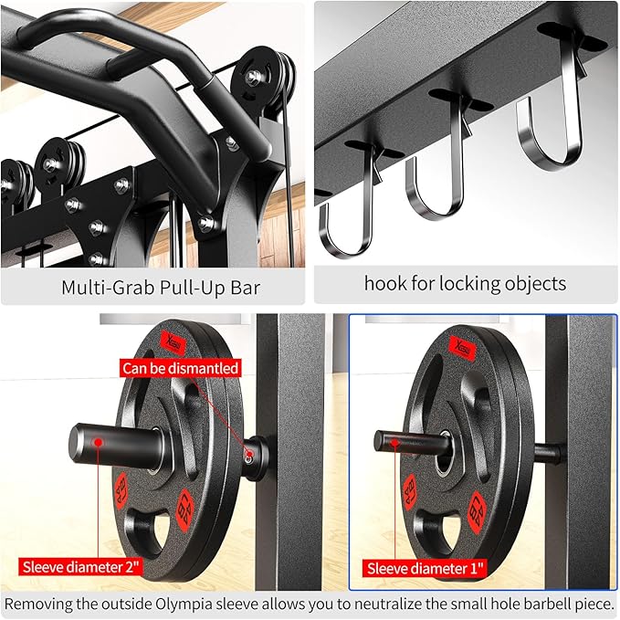 Multi-Purpose Squat Rack,Smith Machine Weight Rack Set with Cable Crossover System, Home Gym Power Racks, Power Racks and Packages