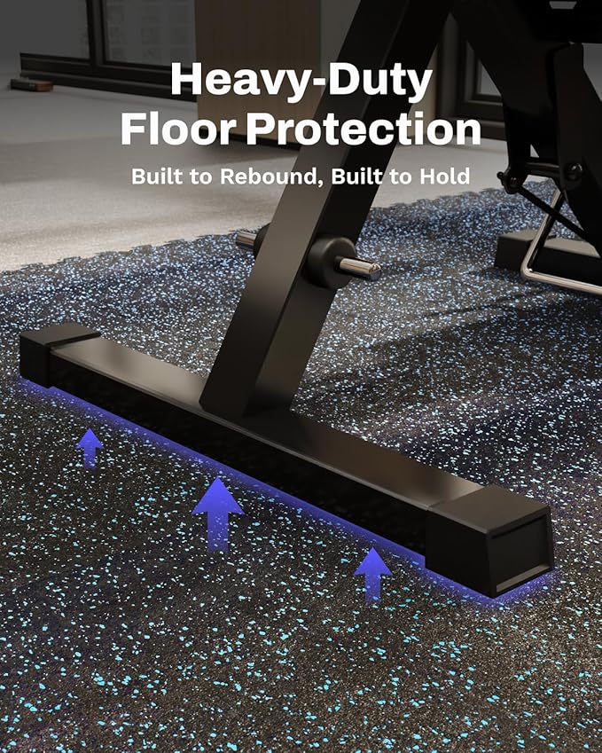 AIRHOP 0.56in Thick 48 Sq Ft Exercise Equipment Mats, 12 Tiles Upgraded Rubber Top with High Density EVA Foam, Large Interlocking Puzzle Gym Flooring for Home Gym, Heavy Weight Workout,Black & Blue