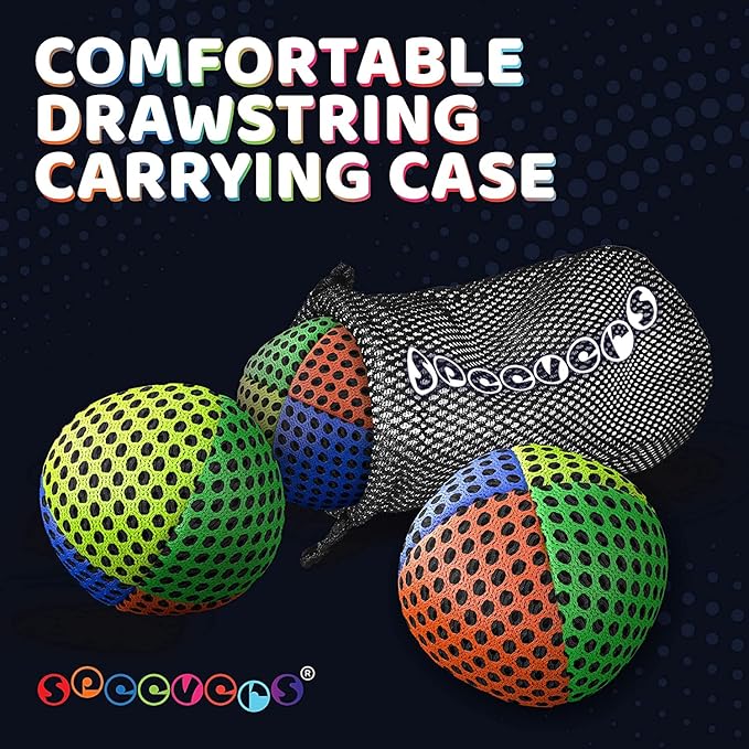 speevers Juggling Balls for Beginners and Professionals Set of 3, 14 Colors Available, 2 Layers of Net and Carry Case, Xballs Juggling Balls (Orange Green Yellow Blue, 3.2 oz)