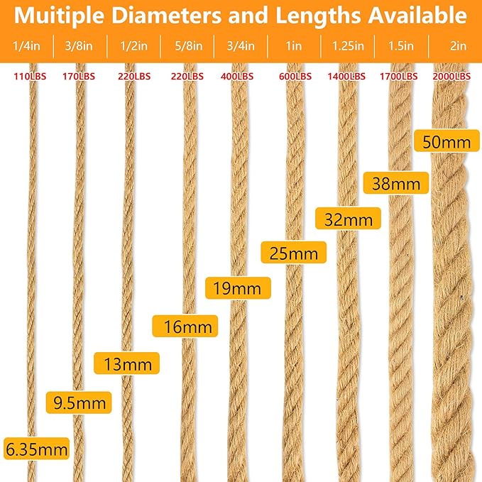 DEDU Manila Rope 1 Inch X 50 Ft, Natural Hemp Rope Twisted 4 Strand, Thick for Crafts Heavy Duty Multipurpose for Swing Bed, Camping, Tug of War, Docks, DIY Projects.