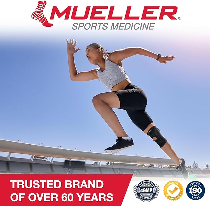MUELLER Sports Medicine Self Adjusting Knee Brace for Men and Women, Knee Stabilizer for Compression and Pain Relief Support, Ideal for Arthritis, Sprains, Black, One Size