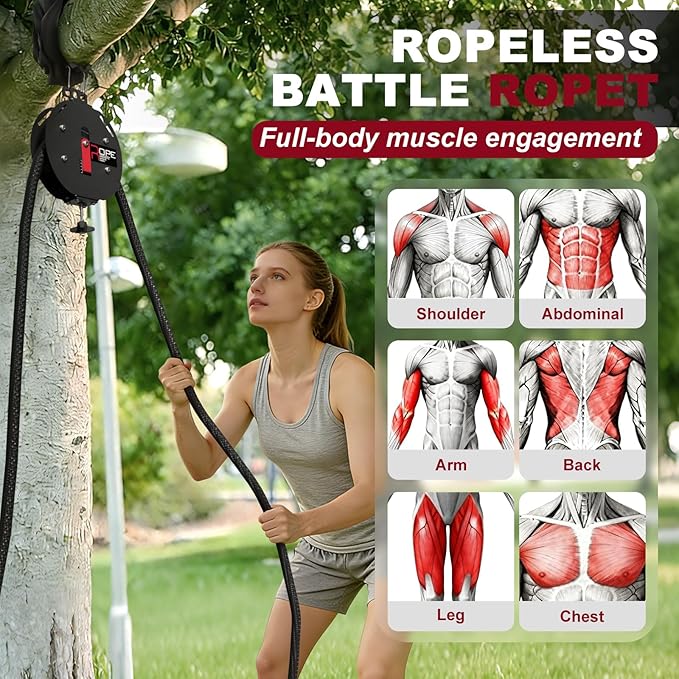 Endless Rope Trainer for Home Gym, Portable Cable Pulley System with 14 FT Closed-Loop Nylon Rope, 66LB Max Resistance Infinity Ropes Machine for Full Body Workout Cardio HIIT Strength Training