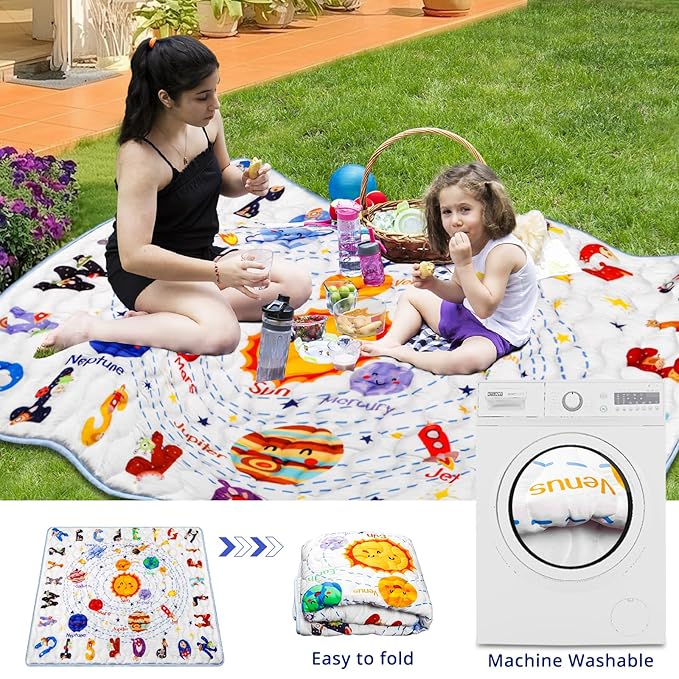 Solar System Baby Gyms Playmats for Playpen 71"×59" Giant Space Rug Planets, ABC Alphabet Learning Mat for Toddlers Thicken Soft Padding Foam Playmats Crawling Mat Kid Play Mats Pad