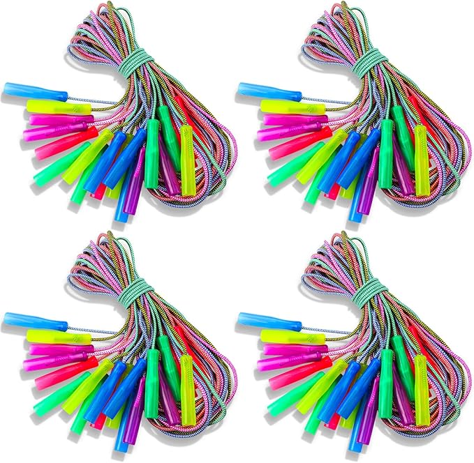 Honoson 50 Pcs Rainbow Jump Rope Bulk Gift for Kids 7.8ft Nylon Stripe Ropes with Handle Adjustable Colorful Party Favor Christmas Item Gift Outdoor Exercise Fitness (Multicolor)
